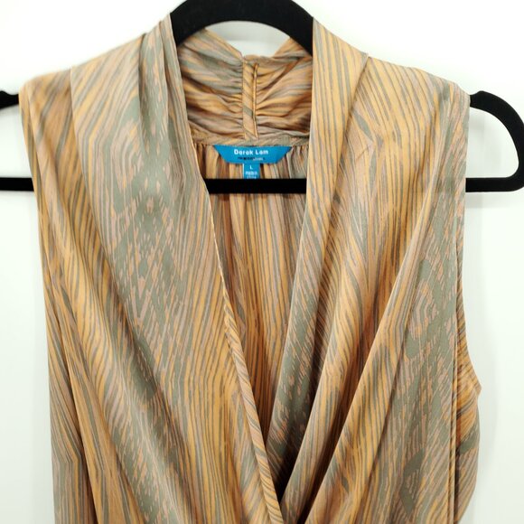 Derek Lam for DesigNation Bubble-Hem Surplice Satin Mini Dress L Woodgrain - Picture 6 of 14